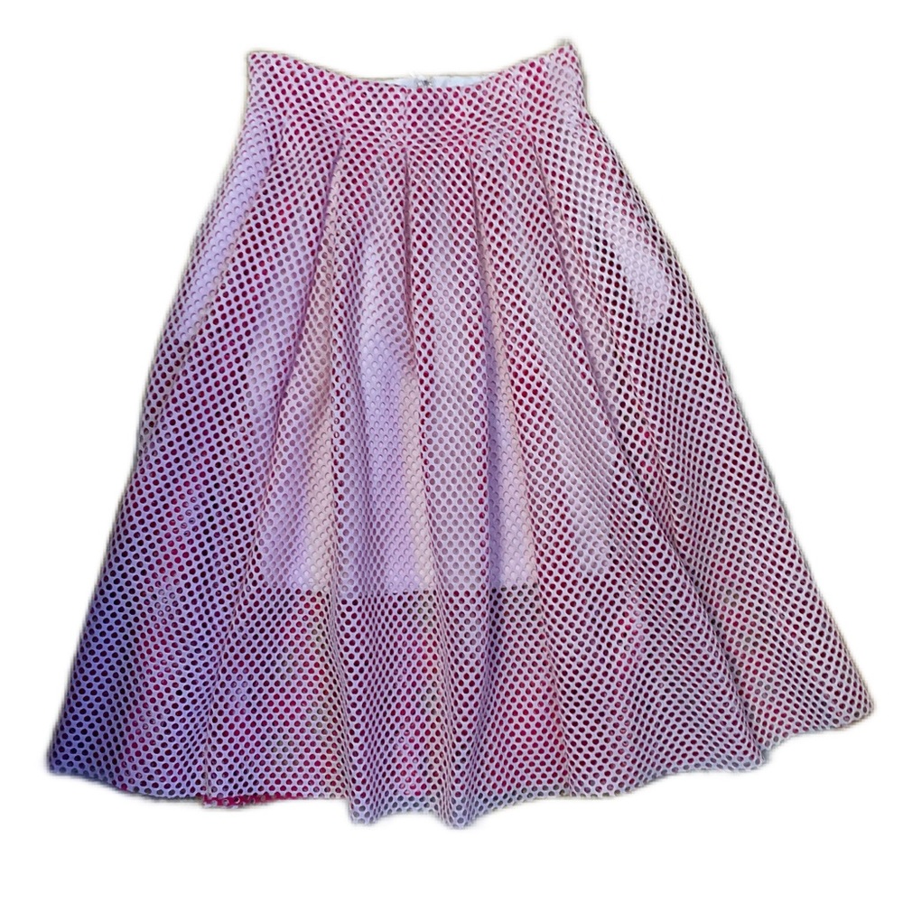 Maje SZ 2 Pink Perforated Full A-Line MIDI Skirt